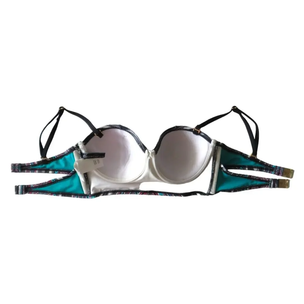 Kenneth Cole Bikini Top Bathing Suit Adj Straps Colorful Beach Summer Sz Small 4